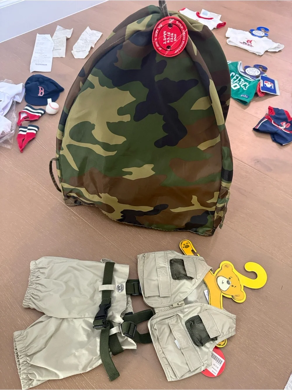 Kids Camo Build-A-Bear Safari Beige Adventure Vest Set with tent